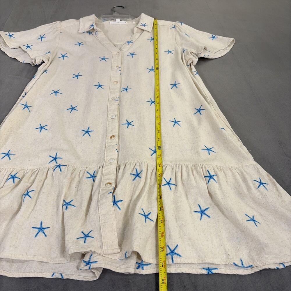 Jane + Delancey Womens Lg Starfish Print Linen Blend Button Front Shirt Dress - Picture 2 of 8